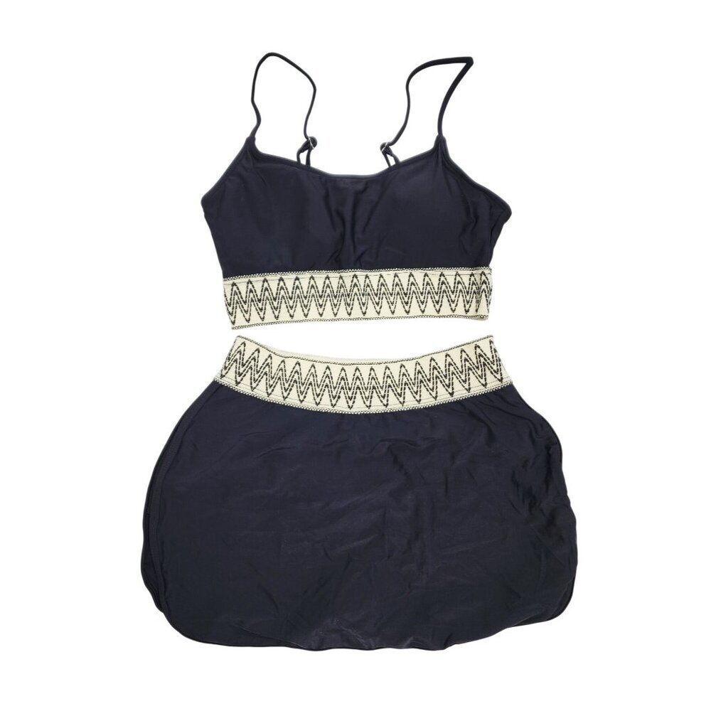 Black Cutout One-Piece Swimsuit Zigzag Trim Adjustable Straps Size S